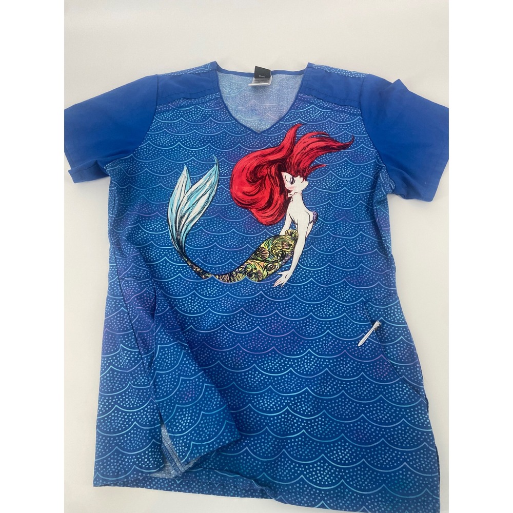 Women's Disney The Little Mermaid Ariel Scrubs‎ With Pockets V Neck Size Small